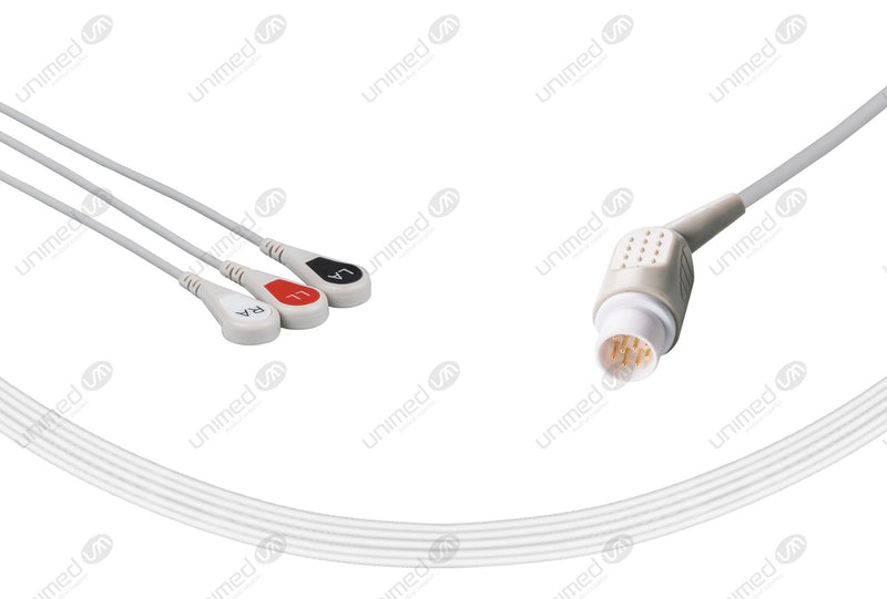 Mennen Compatible One Piece Reusable ECG Cable 3 Leads Snap