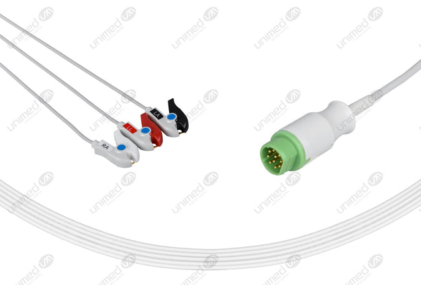 Siemens Compatible One Piece Reusable ECG Cable 3 Leads Grabber