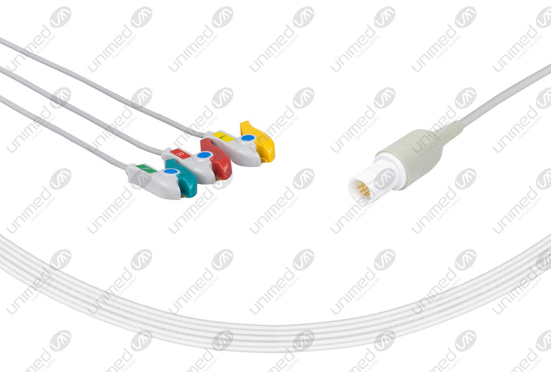 Drager Compatible One Piece Reusable ECG Cable - IEC - 3 Leads Grabber