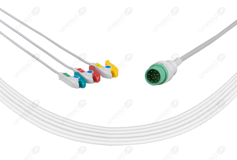 DRE Compatible One Piece Reusable ECG Cable - IEC - 3 Leads Grabber