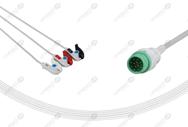 DRE Compatible One Piece Reusable ECG Cable 3 Leads Grabber