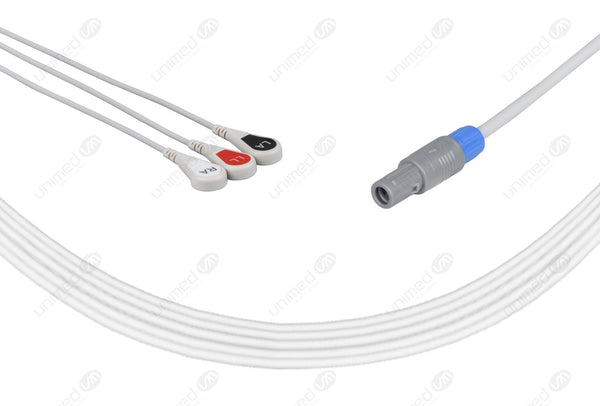 GE-Marquette Compatible One Piece Reusable ECG Cable - AHA - 3 Leads Snap