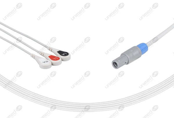 Marquette Compatible One Piece Reusable ECG Cable 3 Leads Snap