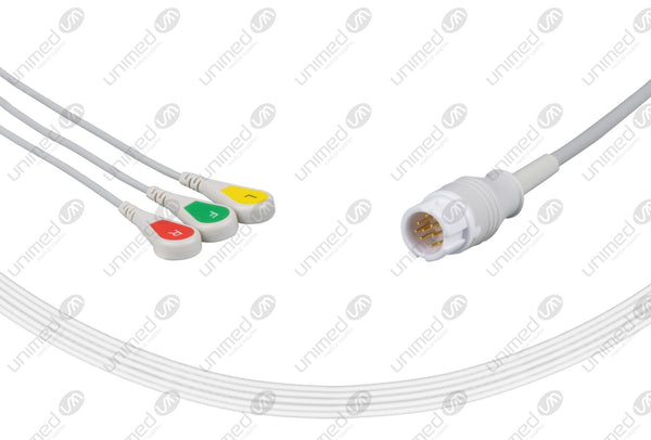 Philips Compatible One Piece Reusable ECG Cable - IEC - 3 Leads Snap