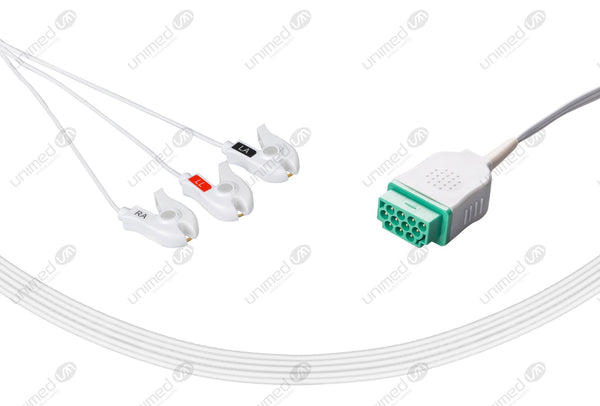 Marquette Compatible One Piece Disposable ECG Cable 3 Leads Grabber Box of 10
