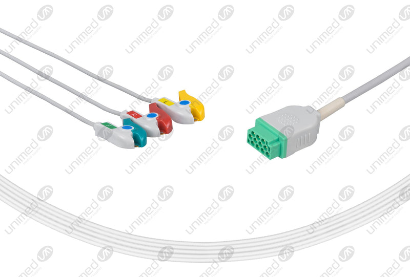 Marquette Compatible One Piece Reusable ECG Cable - IEC - 3 Leads Grabber