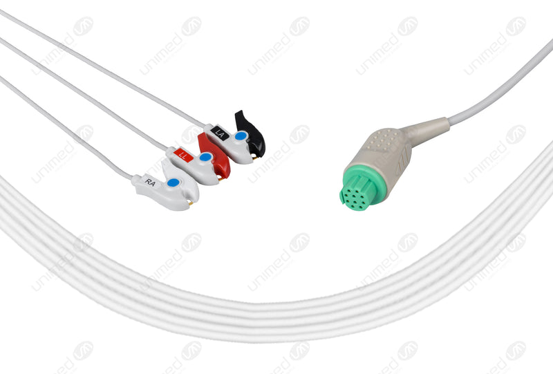 Datex Ohmeda Compatible One Piece Reusable ECG Cable - AHA - 3 Leads Grabber