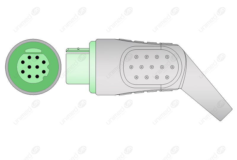 Datex Ohmeda Compatible One Piece Reusable ECG Cable - AHA - 3 Leads Snap