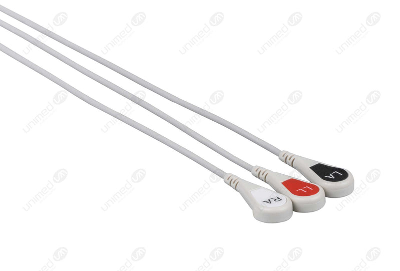 Datex Ohmeda Compatible One Piece Reusable ECG Cable - AHA - 3 Leads Snap