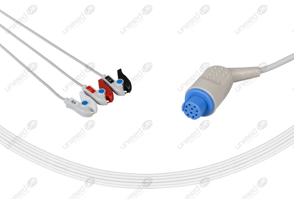 Datex Compatible One Piece Reusable ECG Cable 3 Leads Grabber