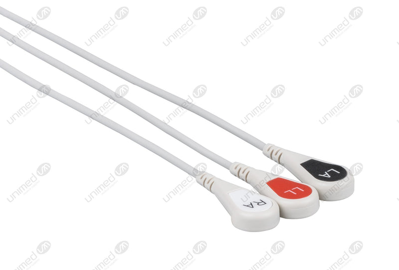 Datex Compatible One Piece Reusable ECG Cable - AHA - 3 Leads Snap