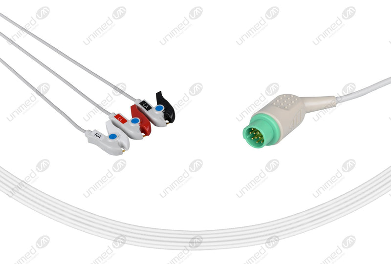 Kontron Compatible One Piece Reusable ECG Cable 3 Leads Grabber