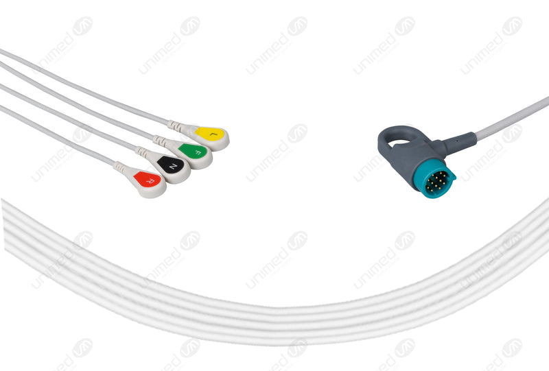 Medtronic Compatible One Piece Reusable ECG Cable - IEC - 4 Leads Snap 