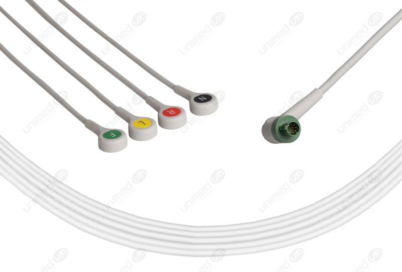 Schiller Comaptible One-Piece Reusable ECG Cable - IEC - 4 Leads Snap