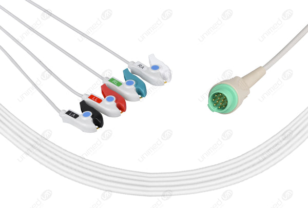 Schiller Compatible One Piece ECG Cable - AHA - 4 Lead Grabber