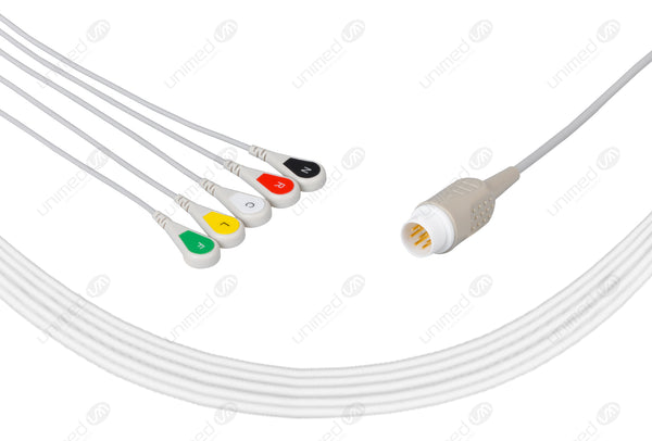 Philips Compatible One Piece Reusable ECG Cable - IEC - 5 Leads Snap