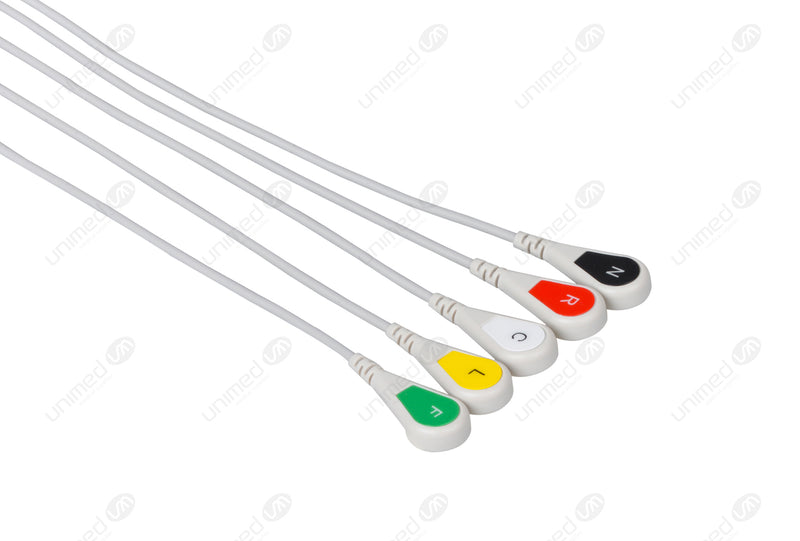 Philips Compatible One Piece Reusable ECG Cable - IEC - 5 Leads Snap