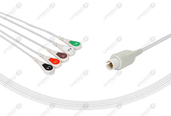 AAMI 5Pin Compatible One Piece Reusable ECG Cable 5 Leads Snap