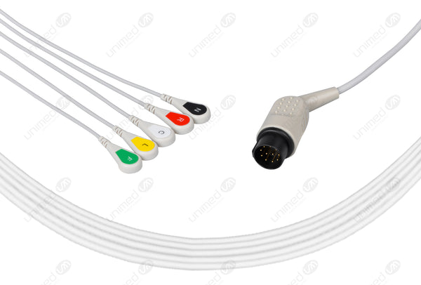 Nihon Kohden One Piece Reusable ECG Cable - AHA - 5 Leads Snap