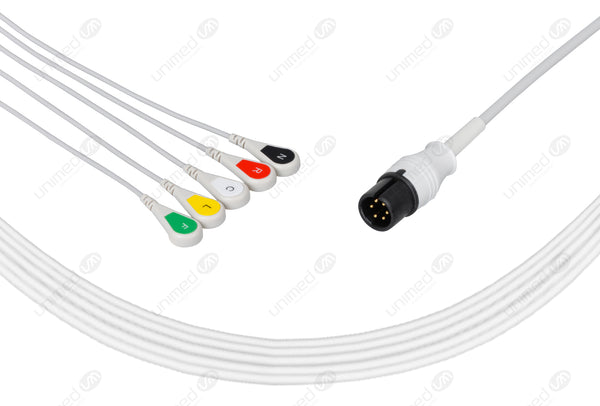 MEK Compatible One Piece Reusable ECG Cable - IEC - 5 Leads Snap