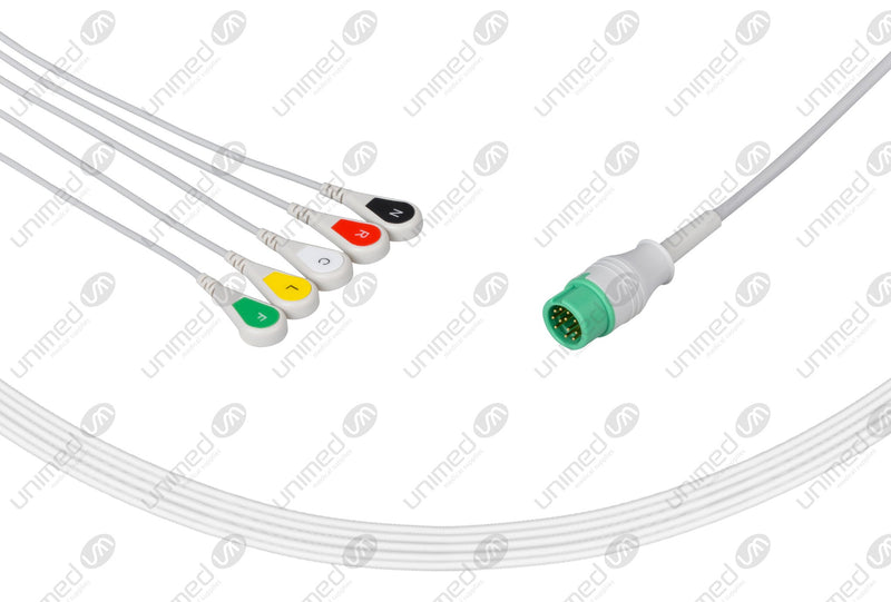 Mindray Compatible One Piece Reusable ECG Cable - IEC - 5 Leads Snap