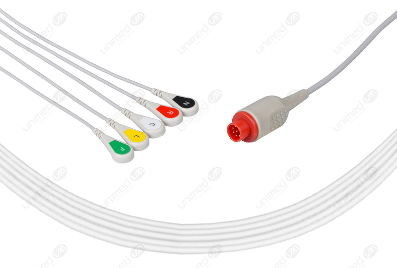 Bionet Compatible One Piece Reusable ECG Cable - IEC - 5 Leads Snap