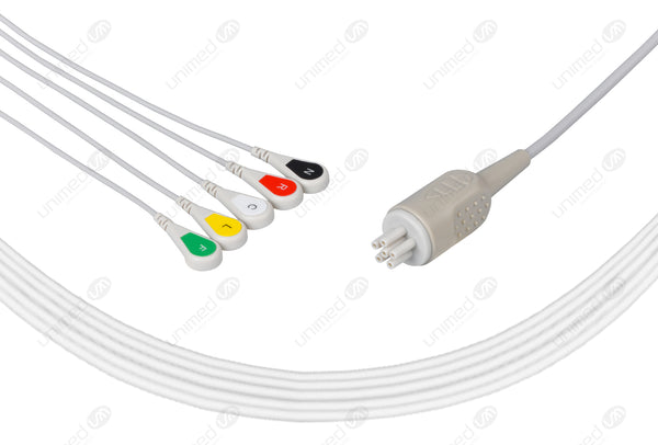 COLIN Compatible One Piece Reusable ECG Cable - IEC - 5 Leads Snap