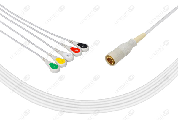 COLIN Compatible One Piece Reusable ECG Cable - IEC - 5 Leads Snap