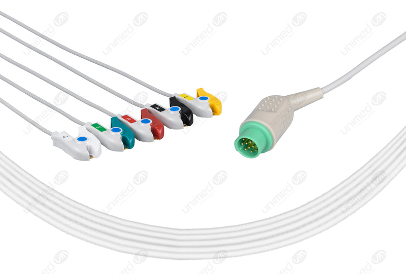 Emtel Compatible One Piece Reusable ECG Cable - IEC - 5 Leads Grabber