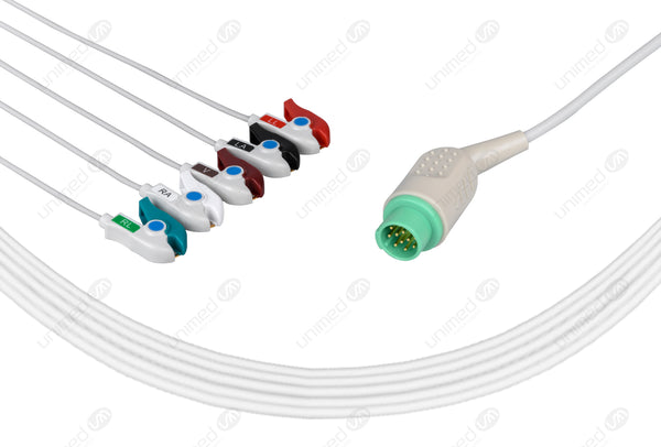 Emtel Compatible One Piece Reusable ECG Cable - AHA - 5 Leads Grabber