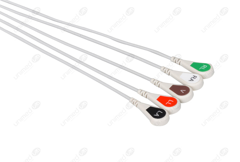 Emtel Compatible One Piece Reusable ECG Cable - AHA - 5 Leads Snap