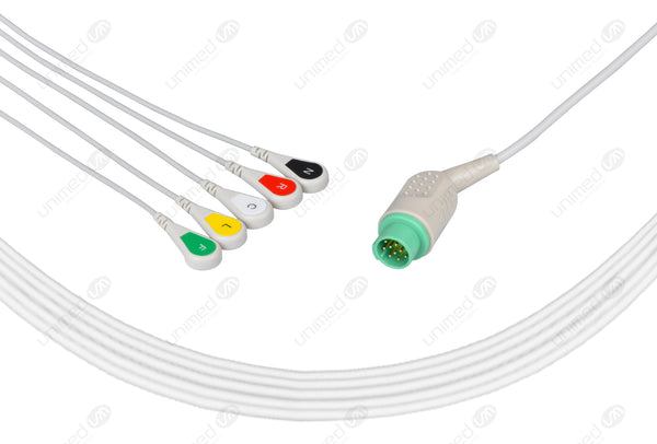 Bruker Compatible One Piece Reusable ECG Cable - IEC - 5 Leads Snap