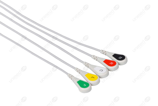Creative Compatible One Piece Reusable ECG Cable - IEC - 5 Leads Snap