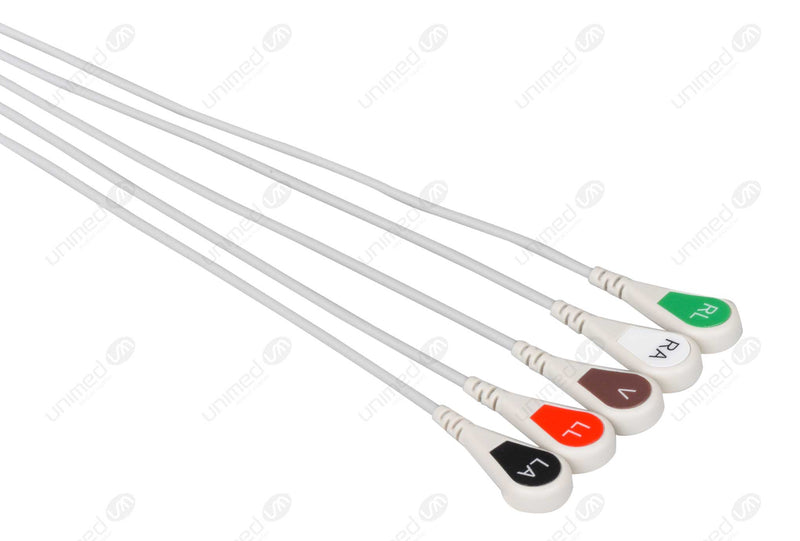 Creative Compatible One Piece Reusable ECG Cable - AHA - 5 Leads Snap
