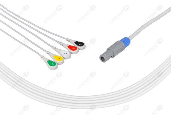 BIOSYS Compatible One Piece Reusable ECG Cable - IEC - 5 Leads Snap