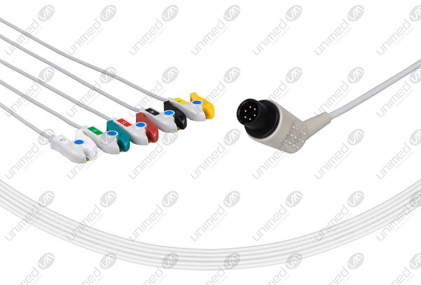 AAMI 6Pin Compatible One Piece Reusable ECG Cable - IEC - 5 Leads Grabber