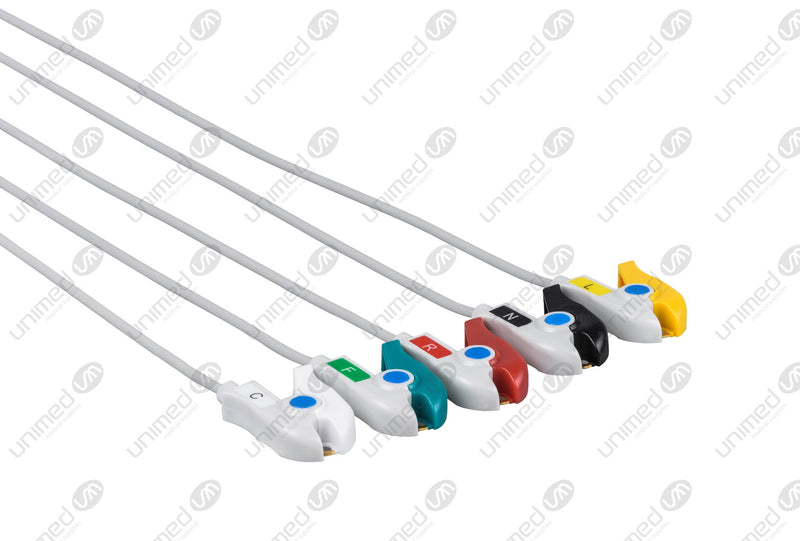 AAMI 6Pin Compatible One Piece Reusable ECG Cable - IEC - 5 Leads Grabber