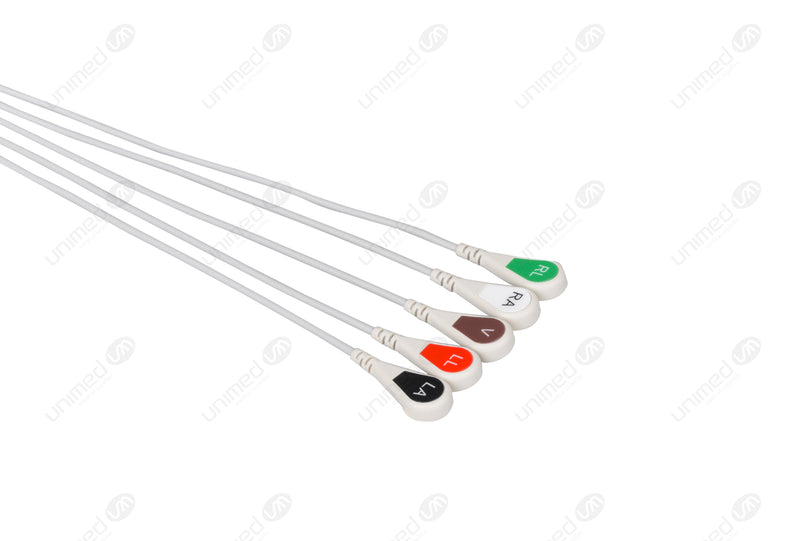 Mindray > Datascope Compatible One Piece Reusable ECG Cable - AHA - 5 Leads Snap