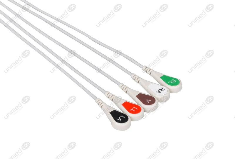 AAMI 6Pin Compatible One Piece Reusable ECG Cable - AHA - 5 Leads Snap