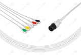 AAMI 6-pin Compatible One-Piece Reusable ECG Cable - IEC - 5 Leads Snap