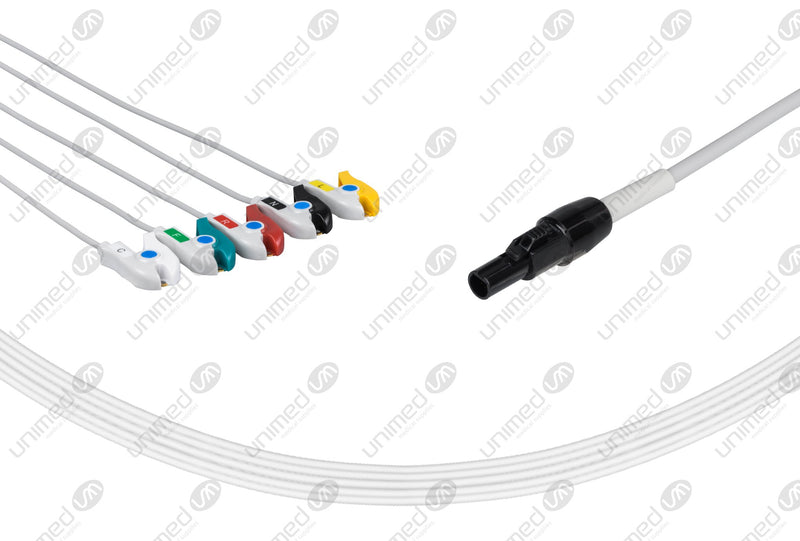 Welch Allyn Compatible One Piece Reusable ECG Cable - IEC - 5 Leads Grabber