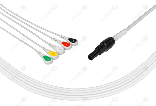 Welch Allyn Compatible One Piece Reusable ECG Cable - IEC - 5 Leads Snap