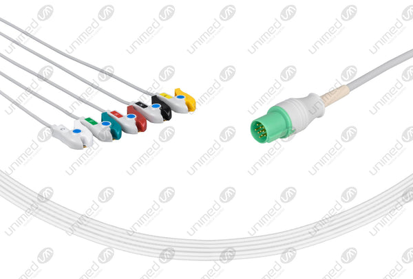 GE-Hellige Compatible One Piece Reusable ECG Cable - IEC - 5 Leads Grabber