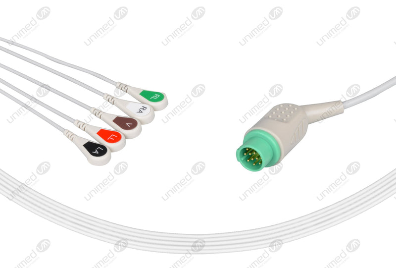Biolight Compatible One Piece Reusable ECG Cable 5 Leads Snap