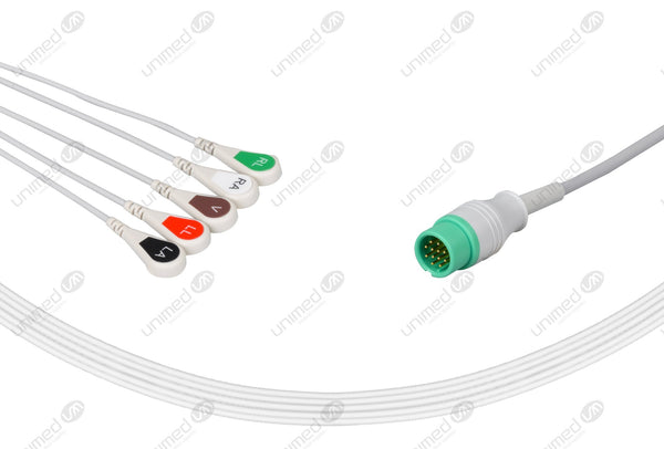 Biolight Compatible One Piece Reusable ECG Cable 5 Leads Snap