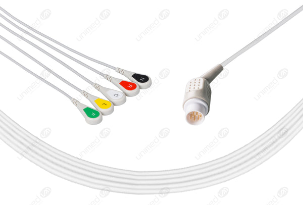 Mennen Compatible One Piece Reusable ECG Cable - IEC - 5 Leads Snap