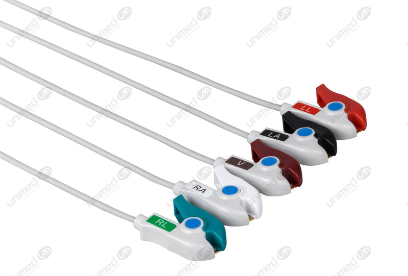 Siemens Compatible One Piece Reusable ECG Cable - AHA - 5 Leads Grabber