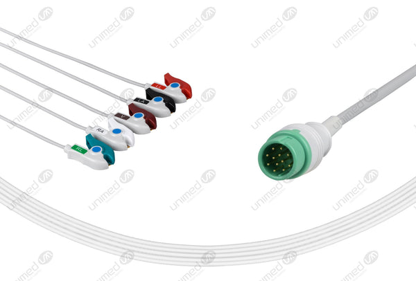 DRE Compatible One Piece Reusable ECG Cable 5 Leads Grabber