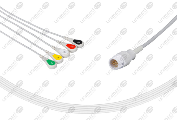 Philips Compatible One Piece Reusable ECG Cable - IEC - 5 Leads Snap
