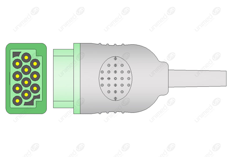 Marquette Compatible One Piece Reusable ECG Cable - AHA - 5 Leads Snap